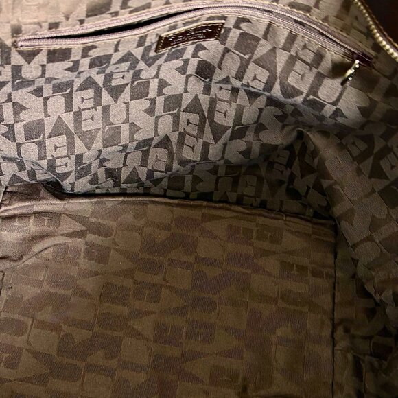 Furla Tote Nylon/Leather Shoulder Bag Chocolate Brown Zipper Pocket Lightweight - Picture 7 of 9